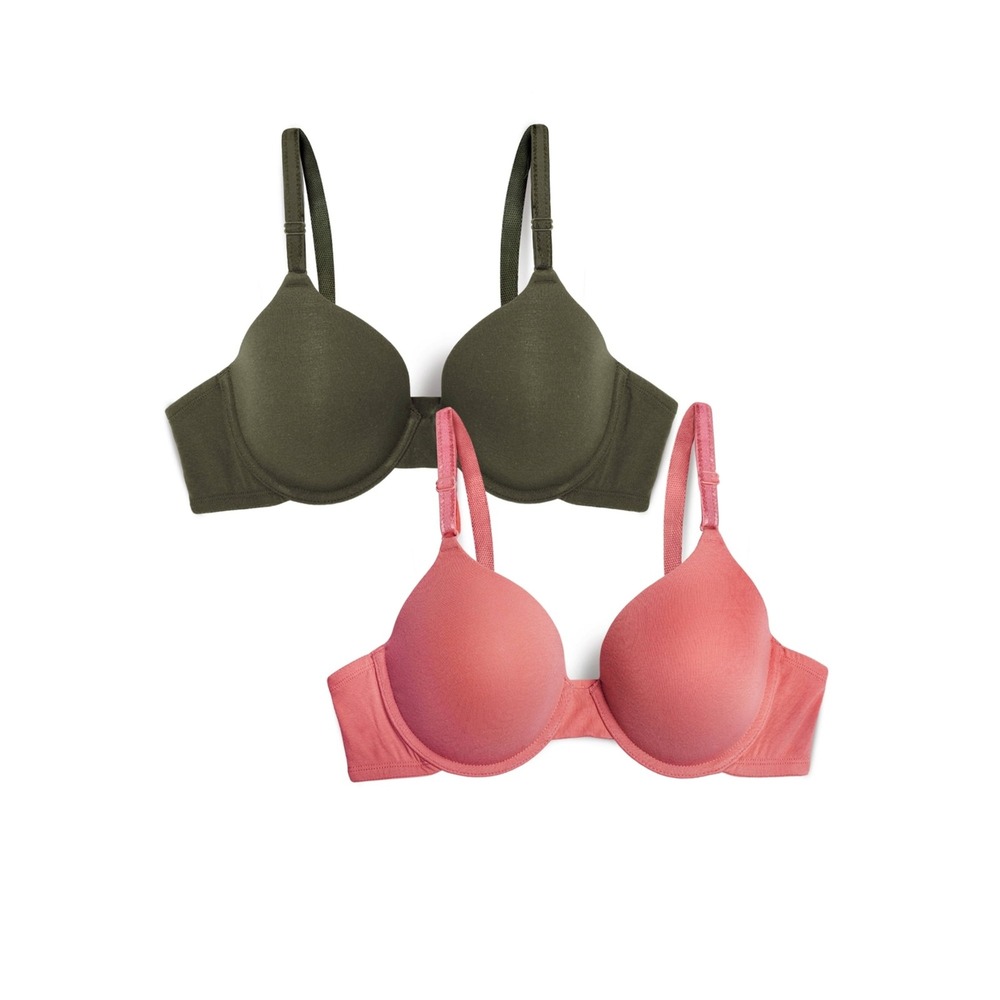 Fruit of the Loom T-Shirt Bras Women XXL Pink Green NEW 360 Stretch 2-Pack